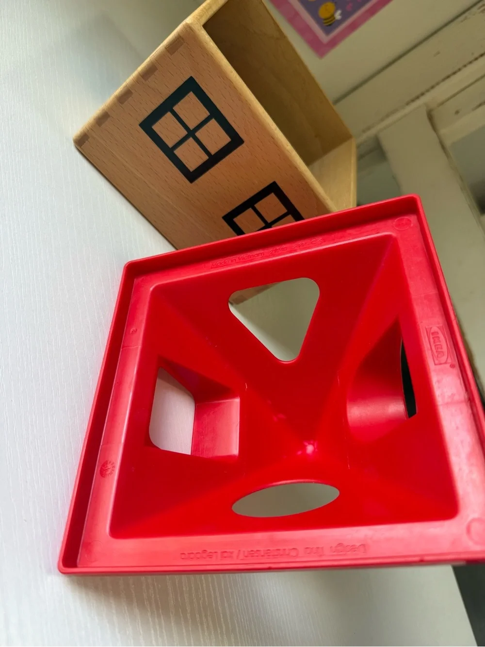 IKEA Mula House Shape Sorter Baby Toddler Toys Wood Plastic Red Roof Montessori